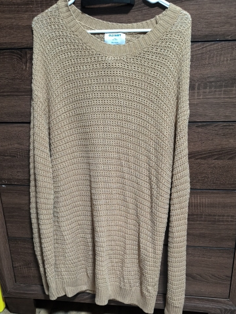Old Navy Beige Crewneck Waffle Knit Sweater